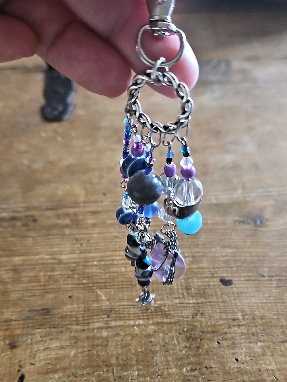Beaded Purse/Keychain Charm in Blue & Purple With Star And Moons
